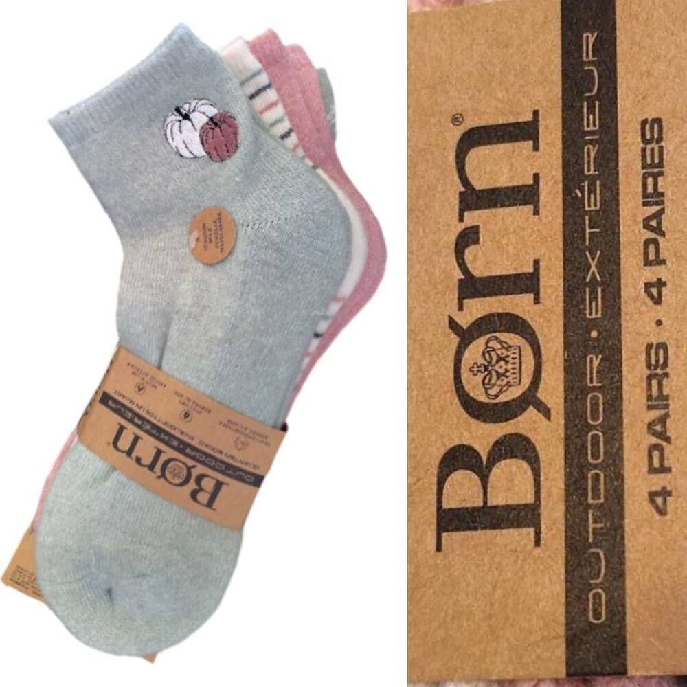 BORN Outdoor Pumpkin Patch Wool Blend Quarter Socks 4 Pairs NWT Cushion Sole